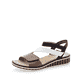 Braune Rieker Keilsandaletten V3670-64 mit Klettverschluss sowie leichter Sohle. Schuh seitlich schräg.