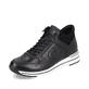 
Nachtschwarze remonte Damen Sneaker R6771-01 mit Schnürung und Reißverschluss. Schuh seitlich schräg