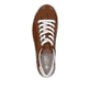 Braune Rieker Damen Sneaker Low N5906-24 mit Schnürung sowie einem Textprint. Schuh von oben.