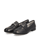 Schwarze Rieker Damen Loafer 51764-00 mit einem Elastikeinsatz. Schuhpaar seitlich schräg.