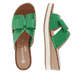 Smaragdgrüne remonte Damen Pantoletten D6456-52 mit dekorativer Schleife. Schuh von oben, liegend.