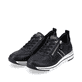 
Nachtschwarze remonte Damen Sneaker R6707-01 mit einer Profilsohle. Schuhpaar schräg.