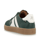 Grüne Rieker Herren Sneaker Low U0707-54 im Retro-Look mit weißen Streifen an der Seite sowie einer Schnürung. Schuh von hinten.
