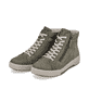 Grüne Rieker Damen Sneaker High W0164-54 mit einer leichten und griffigen Sohle. Schuhpaar seitlich schräg.