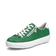 Grüne Rieker Damen Sneaker Low L59L1-52 mit einem Reißverschluss. Schuh seitlich schräg.