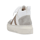 Weiße Rieker Damen Sneaker High M1935-80 mit einer flexiblen Plateausohle. Schuh von hinten.