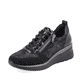 
Schwarze remonte Damen Sneaker D2401-02 mit einer flexiblen Sohle mit Keilabsatz. Schuh seitlich schräg