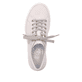 Altweiße Rieker Damen Sneaker Low M1926-80 mit Schnürung sowie geprägtem Logo. Schuh von oben.