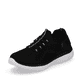 Schwarze Rieker Damen Slipper M5074-00 mit ultra leichter und flexibler Sohle. Schuh seitlich schräg.
