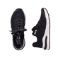 
Nachtschwarze Rieker Damen Sneaker Low M6601-00 mit einer Profilsohle mit Keilabsatz. Schuhpaar von oben.