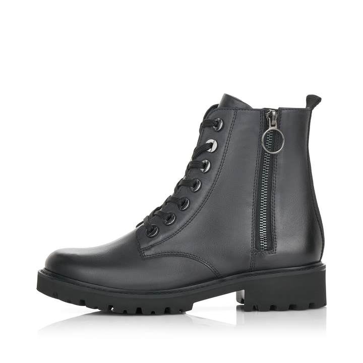 
Dunkelblaue remonte Damen Biker Boots D8671-14 mit Schnürung und Reißverschluss. Schuh Außenseite