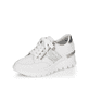 Weiße Rieker Damen Sneaker Low N8322-80 mit Reißverschluss sowie Komfortweite G. Schuh seitlich schräg.