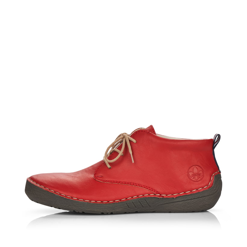 
Feuerrote Rieker Damen Schnürschuhe 52522-33 mit Schnürung sowie einer leichten Sohle. Schuh Außenseite