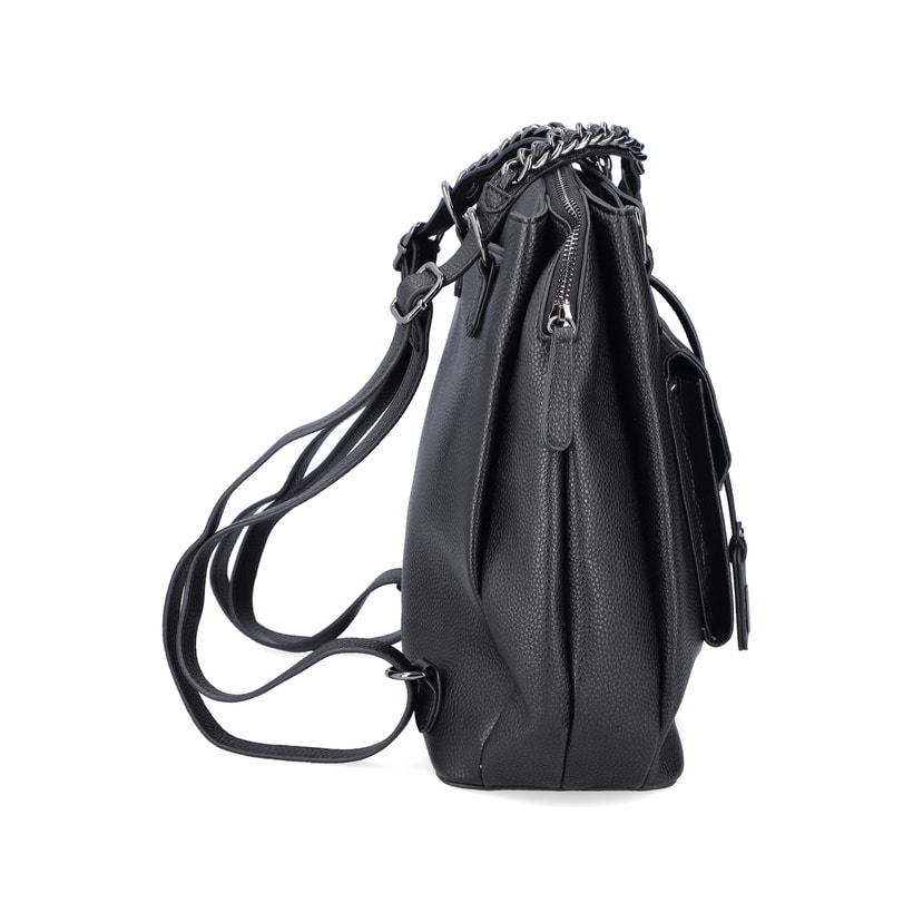 Rieker Damen Rucksack H1036-00 in Tiefschwarz aus Kunstleder mit Reißverschluss. Rucksack rechtsseitig.