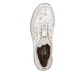 Weiße Rieker Damen Slipper N4278-90 mit Gummischnürung sowie mehrfarbigem Muster. Schuh von oben.