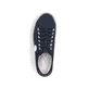 Blaue Rieker Damen Sneaker Low M2926-14 mit Schnürung sowie weißem Logo. Schuh von oben.