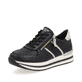 Schwarze remonte Damen Sneaker D1318-01 mit Reißverschluss sowie Komfortweite G. Schuh seitlich schräg.