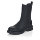 
Tiefschwarze Rieker Damen Chelsea Boots Z9180-02 mit einer robusten Profilsohle. Schuh seitlich schräg