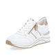 Weiße remonte Damen Sneaker D0T04-80 mit Reißverschluss sowie Extraweite H. Schuh seitlich schräg.