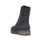 Graphitschwarze Rieker Damen Schnürstiefel 71460-00 mit einem Reißverschluss. Schuh von hinten.