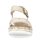 Champagnerfarbene Rieker Keilsandaletten 67173-60 mit einem Klettverschluss. Schuh von vorne.
