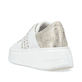 Weiße Rieker Damen Sneaker Low N5440-80 mit Schnürung sowie Ziernähten. Schuh von hinten.