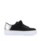 Schwarze Rieker Damen Sneaker Low N4931-00 mit Schnürung sowie goldenen Ösen. Schuh Innenseite.