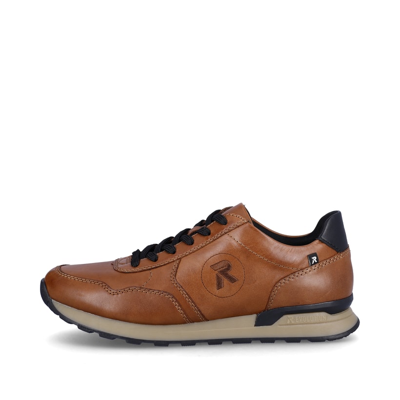 Braune Rieker Herren Sneaker Low U0304-24 mit griffiger und leichter Sohle. Schuh Außenseite.