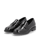 Glanzschwarze remonte Damen Loafer D1U01-00 mit Gummizug. Schuhpaar seitlich schräg.