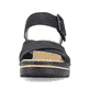 Schwarze Rieker Keilsandaletten 67463-00 mit einem Klettverschluss. Schuh von vorne.