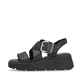Schwarze Rieker Keilsandaletten W1550-00 mit flexibler und ultra leichter Sohle. Schuh Außenseite.