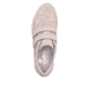 Beige Rieker Damen Slipper N1168-63 mit Klettverschluss sowie floralem Muster. Schuh von oben.