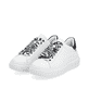 Weiße Rieker Damen Sneaker Low W1201-80 mit flexibler und ultra leichter Sohle. Schuhpaar seitlich schräg.