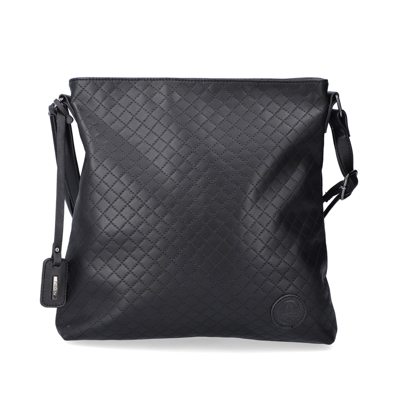 Rieker Damen Handtasche H1033-00 in Tiefschwarz aus Kunstleder mit Reißverschluss. Handtasche Vorderseite.