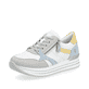 Weiße remonte Damen Sneaker D1323-81 mit Reißverschluss sowie der Komfortweite G. Schuh seitlich schräg.