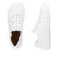 Weiße Rieker Damen Slipper 52854-80 mit ultra leichter Sohle sowie Gummizug. Schuh von oben, liegend.