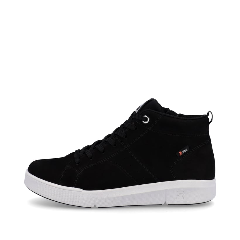 Schwarze Rieker Damen Sneaker High 41907-00 mit wasserabweisender TEX-Membran. Schuh Außenseite.