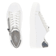 Perlweiße vegane remonte Damen Sneaker D0J03-80 mit einem Reißverschluss. Schuh von oben, liegend.